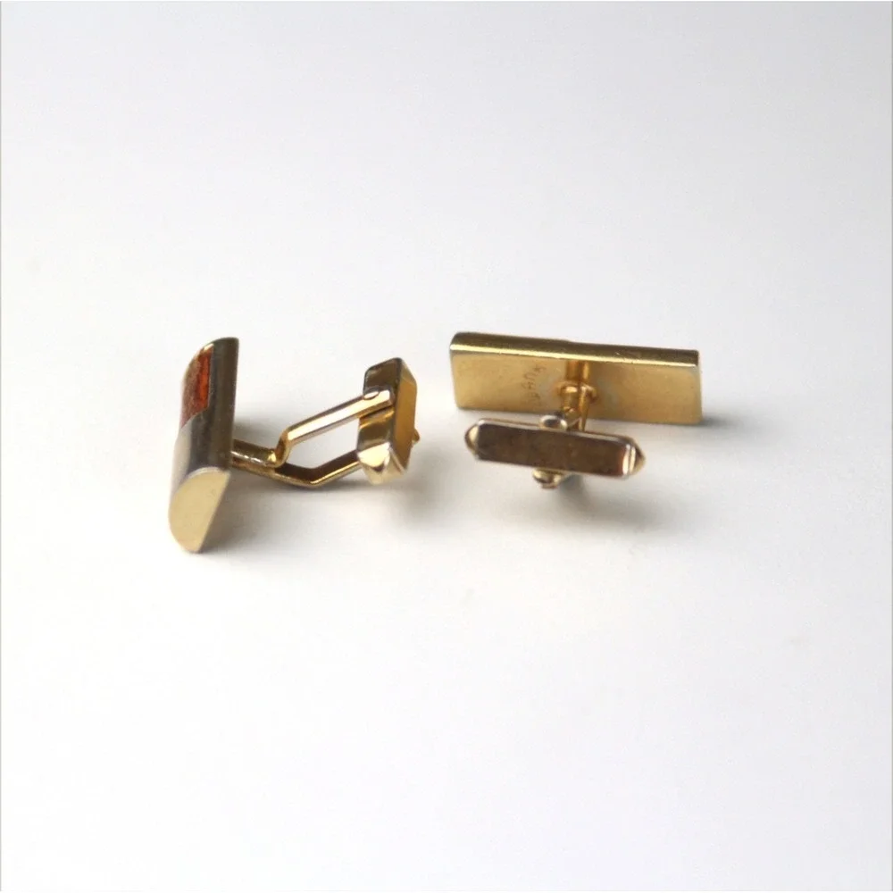 Swank Mens‎ CuffLinks Men's Gold Tone Brown Leather 7/8